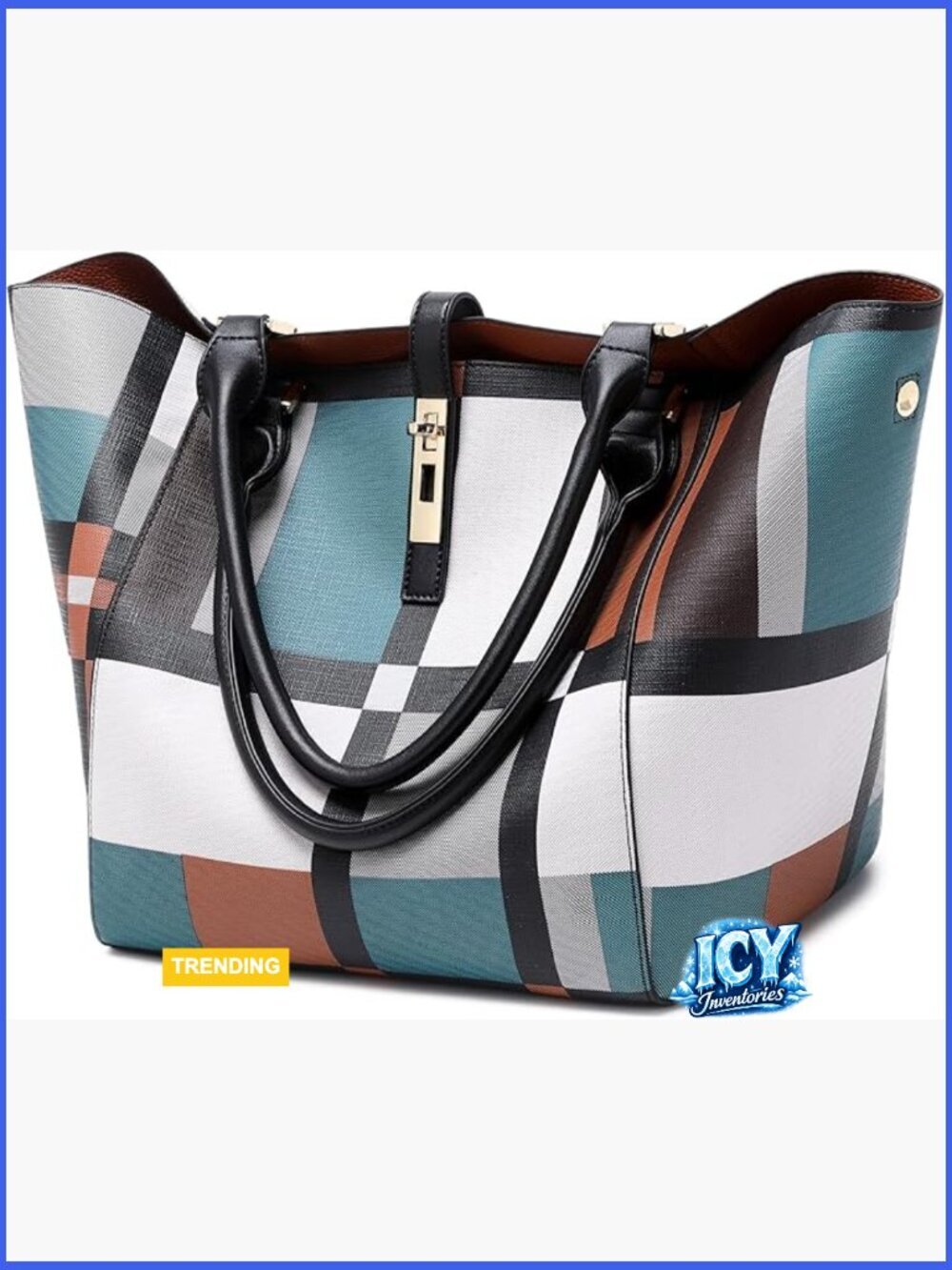 Large Work Tote Bag in PU Leather with Shoulder Strap and Zippered Pocket